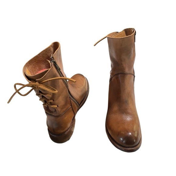 BED STU Women’s CHESHIRE BOOT Tan Glove Leather Lace Up Detail Combat Boots 8 - Picture 7 of 13